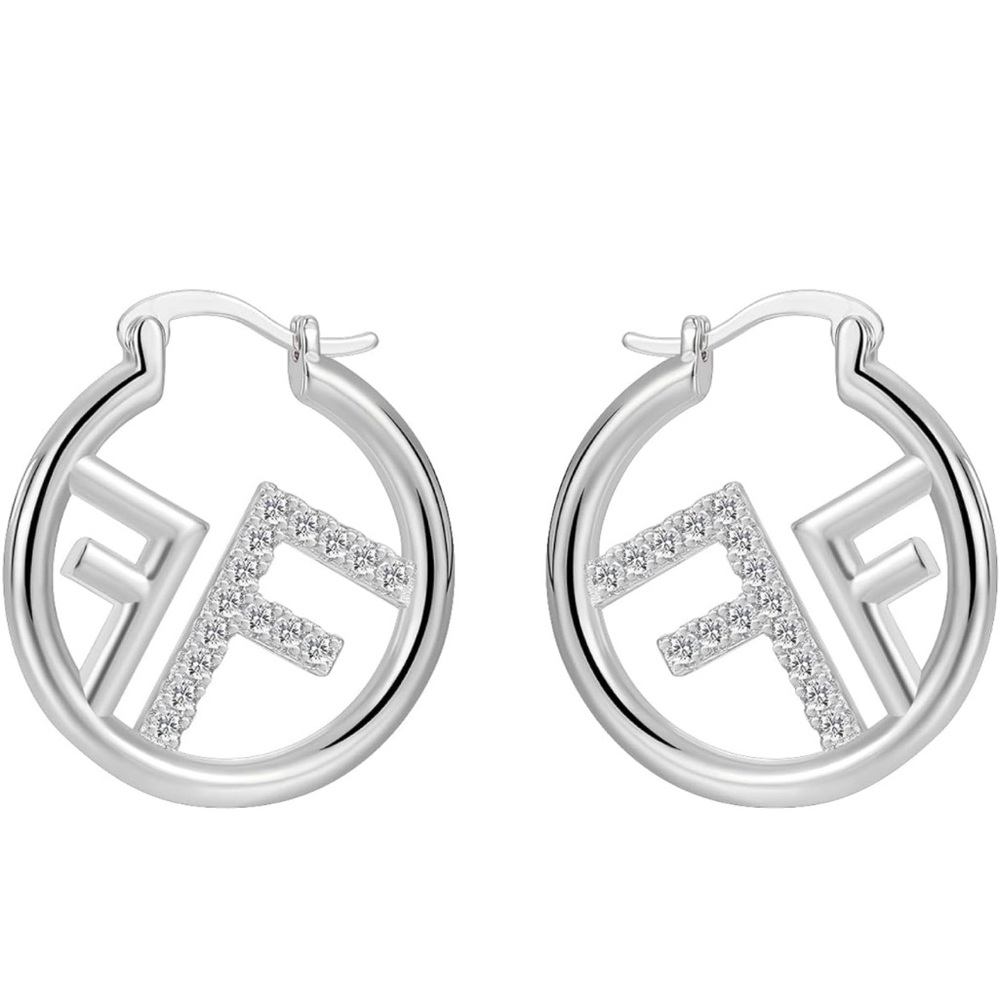 Designer inspired crystal double F hoop earrings. New